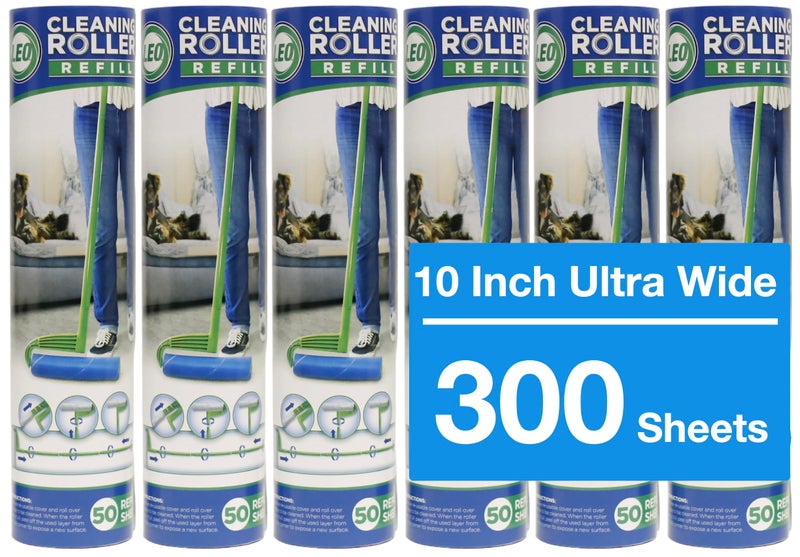 Leo Large 10-Inch Wide Lint Roller Refills 6 Rolls 300 Ultra-Wide Sheets for Lint Removers Household Cleaning Easily Remove Pet Hair Dust and Debris from Floors Carpets and Furniture - Image 1